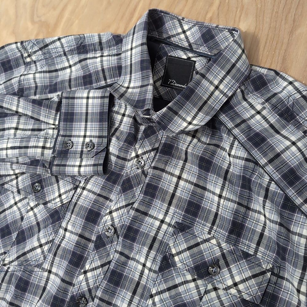 7 DIAMONDS L/S Button-Down‎ Shirt, Men's Size XL Black White Gray Logos